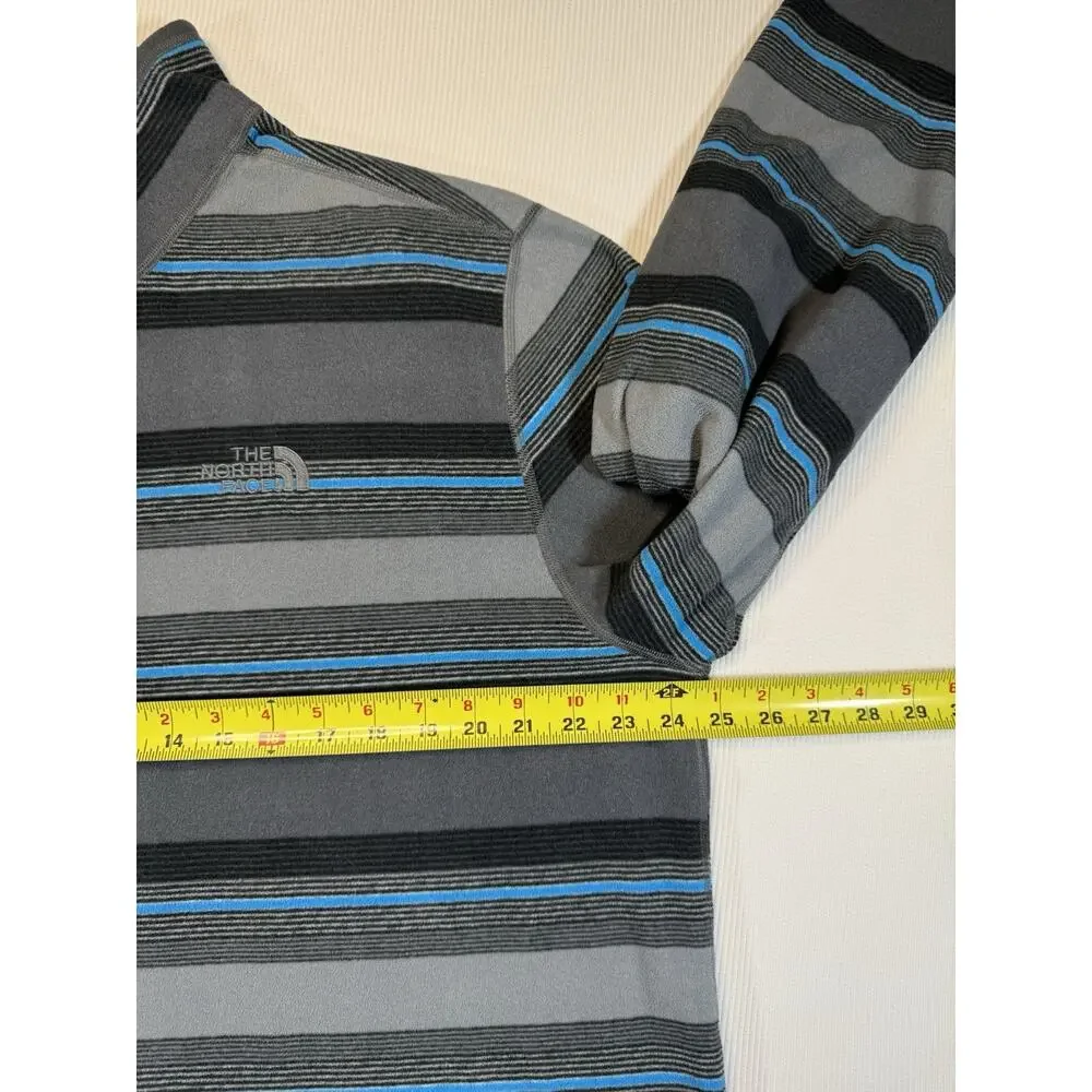 The North Face 1/4 Zip Fleece Pullover Mens XL TG Gray Blue Striped Sweater